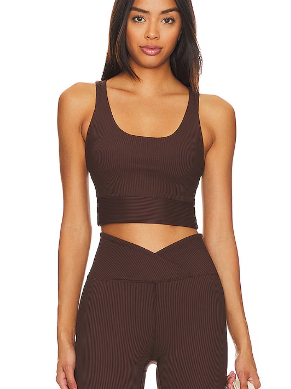 NWT YEAR OF OURS RIBBED GYM BRA CROPPED TOP IN DARK OAK M YOGA PILATES